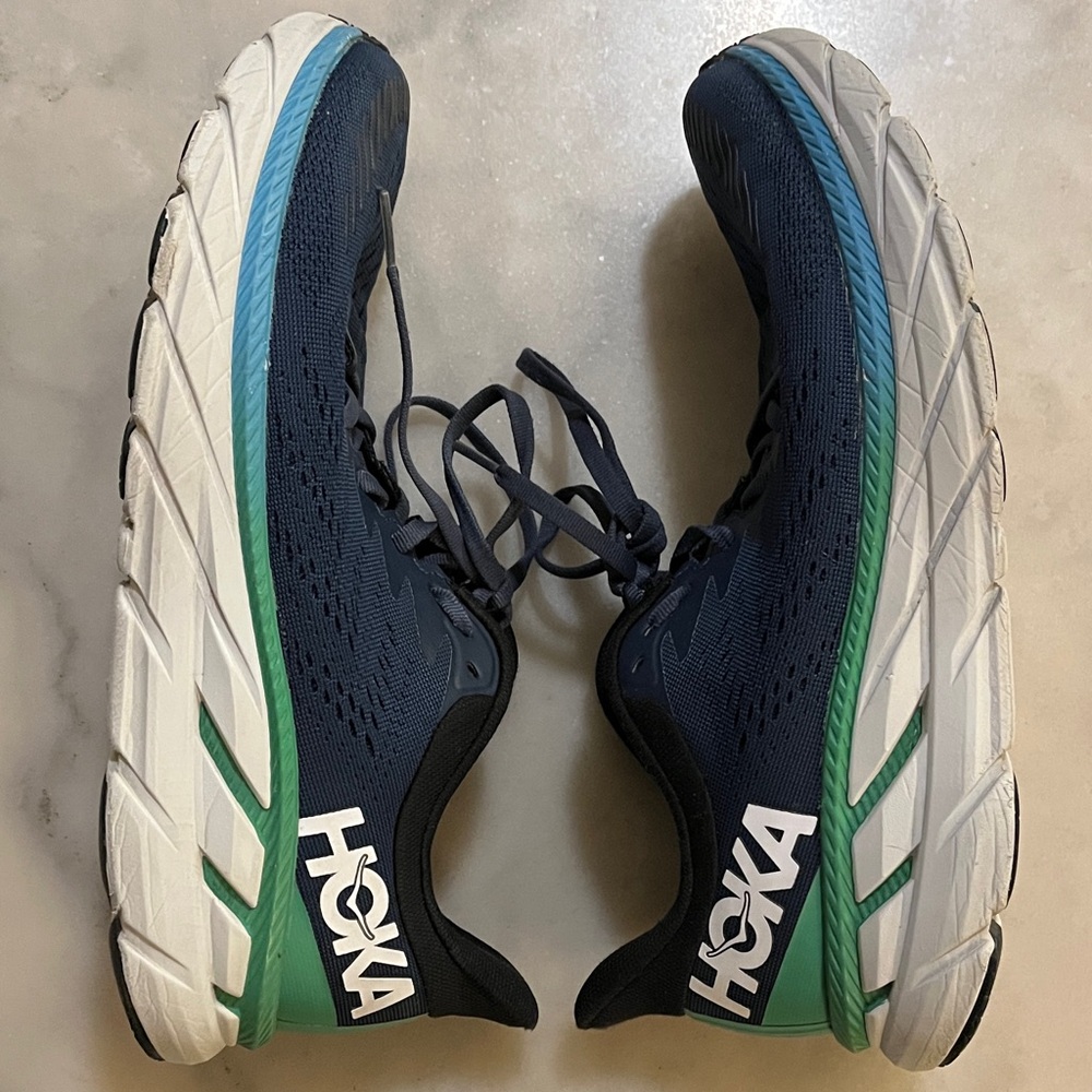 Hoka One One Clifton 7 Navy, Green White Athletic Shoes Running Work  Sneakers